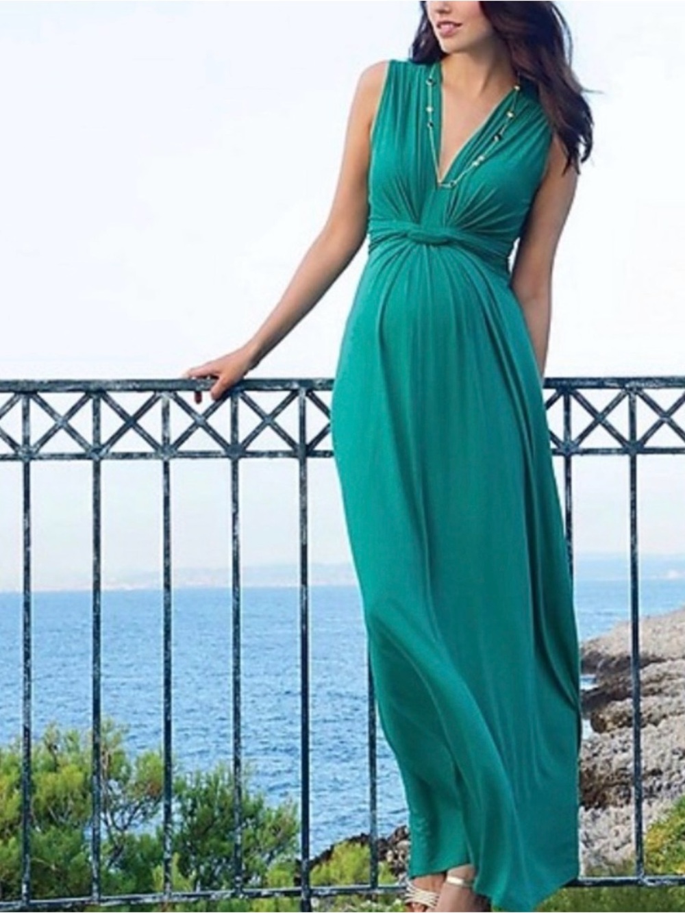 Seraphine | Emerald Jo-Knot Front Maternity Maxi Dress women’s size 6 sleeveless
